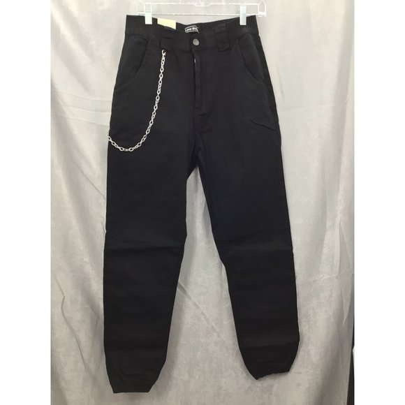 Women's Trendy Slim Fit Belted Cargo Pants with Stretchy Spandex Size Large Blac - Picture 1 of 10